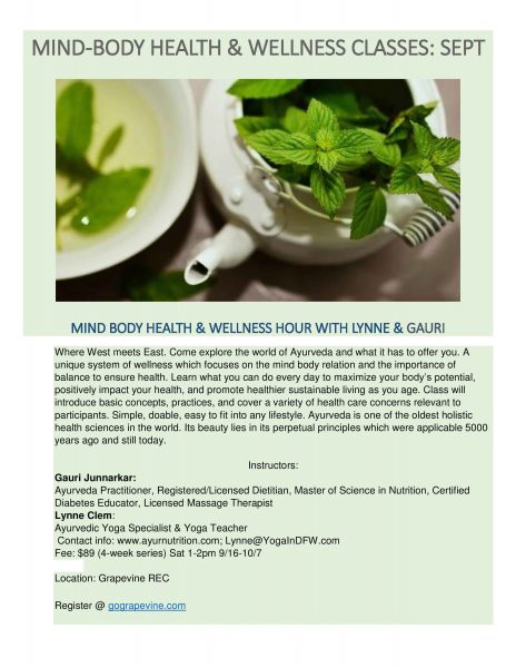 Mind body Wellness classes (Sept 2017)